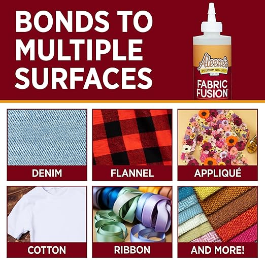 Aleene's Fabric Fusion Glue 8 fl oz, Permanent and Washable Adhesive, No-Sew Fabric Glue for Clothing, Denim, Polyester, Cotton, Flannel Materials, Dries Flexible