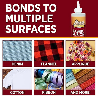 Aleene's Fabric Fusion Glue 8 fl oz, Permanent and Washable Adhesive, No-Sew Fabric Glue for Clothing, Denim, Polyester, Cotton, Flannel Materials, Dries Flexible