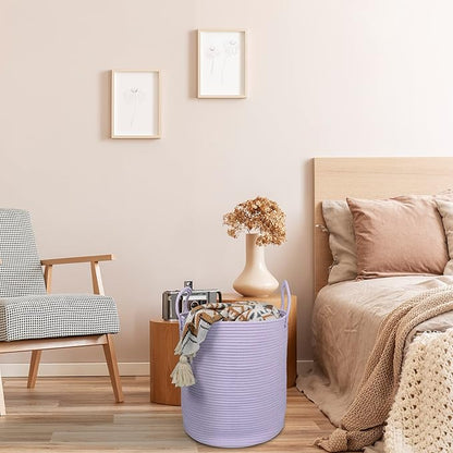 XUANGUO Rope Laundry Basket Hamper for Clothes Woven Storage Basket for Living Room Bedroom Boho Tall Rope Baskets for Blanket Toys Pillow Towels Baby Nursery Hamper Bin Large purple or lavender