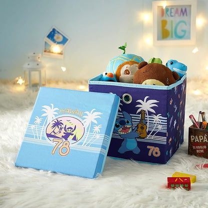 Lilo & Stitch Collapsible Storage Cube with Removable Lid,10"x10"x10" Fabric Organizer Bin for Kids’ Toys, Clothes & Accessories, Bedroom or Playroom Storage Box