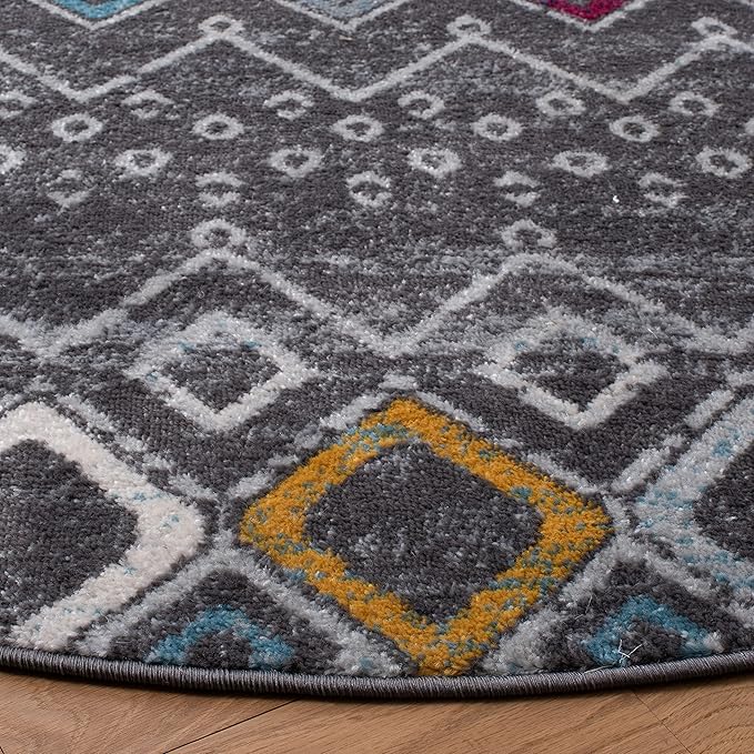 SAFAVIEH Amsterdam Collection 9' Round Dark Grey/Ivory AMS108H Moroccan Boho Non-Shedding Dining Room Entryway Foyer Living Room Bedroom Area Rug