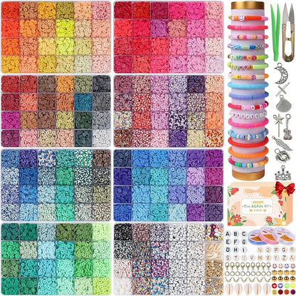XSEINO 37300+ Pcs Clay Beads Bracelet Making Kit,8 Boxes 180 Colors Friendship Charms Kit Flat Polymer Heishi Beads with Rich Jewelry Making Accessories for Crafts Christmas Gifts