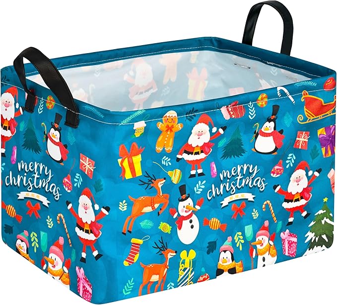 MAIZMZ Christmas Basket for Kids Gingerbread Santa Claus Snowman Storage Baskets Collapsible Nursery Hamper Waterproof Clothes Toy Bin Book Shelf Gift Basket Cube Xmas Party Decor