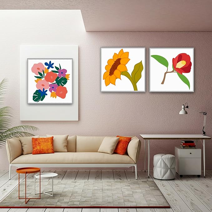 Hiolife 3 Pack Paint by Number Kits for Kids, 8X 8 inch Framed,Colorful Flowers Oil Painting Kits for Girls and Boys, Painting Sets for Childrens,Home Wall Decor