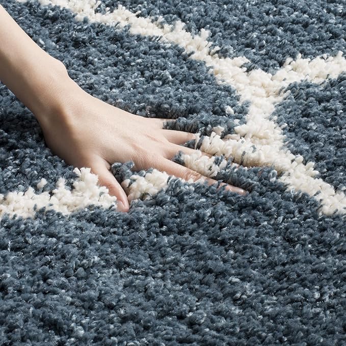 SAFAVIEH Hudson Shag Collection Runner Rug - 2'3" x 8', Slate Blue & Ivory, Trellis Design, Non-Shedding & Easy Care, 2-inch Thick Ideal for High Traffic Areas in Living Room, Bedroom (SGH280L)