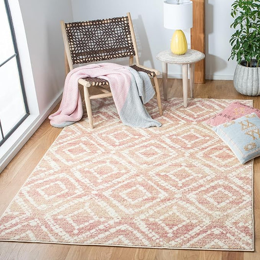 SAFAVIEH Adirondack Collection Accent Rug - 4' x 6', Rose & Gold, Modern Diamond Distressed Design, Non-Shedding & Easy Care, Ideal for High Traffic Areas in Entryway, Living Room, Bedroom (ADR131Q)