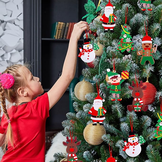 Fovths 24 Pieces Christmas Foam Sticker Set DIY Christmas Crafts Xmas Party Decorations Christmas Tree Ornament for Christmas Party Game, 6 Styles