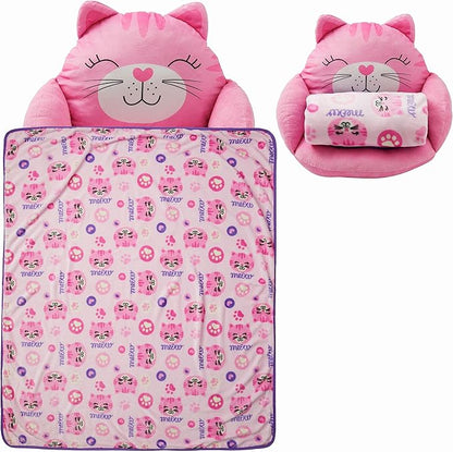 Unicorns & Robots Girls Cat Kids Lounge Pillow with Blanket, Plush Animal Cozy Cushion, Playroom Cozy Cushion & Kitty Room Decor, Ages 3+