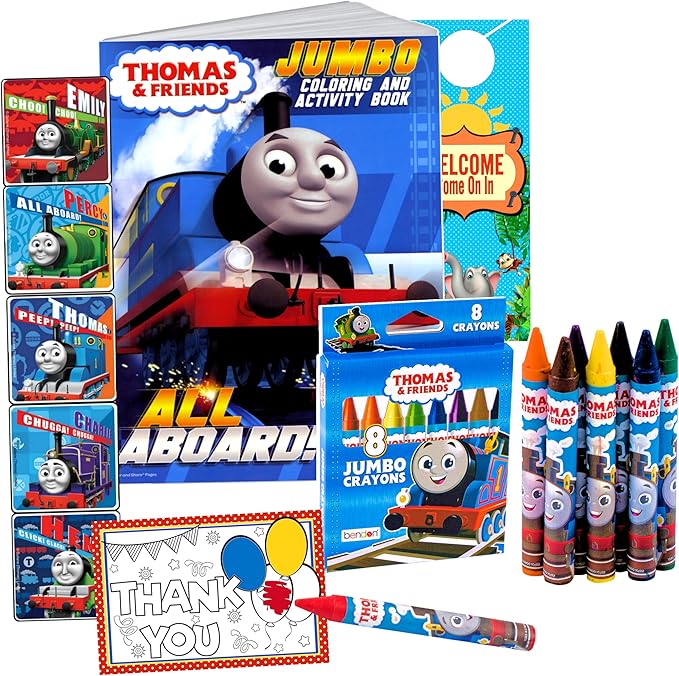 Thomas The Train Coloring Book with Thomas and Friends Stickers Bundle with Thomas The Train Stickers and 2-Sided Door Hanger