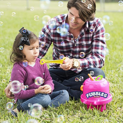 Fubbles Bubbles No-Spill Big Bubble Bucket in Pink | Bubbles for Toddlers and Kids of All Ages | Includes Fubbles Bubbles Bucket and 3 Bubble Wands, Made in The USA