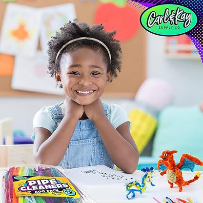 Carl & Kay 600 Pipe Cleaners & 74 Googly Eyes - Chenille Stems Craft - Colorful Pipe Cleaners for Kids - Bulk Soft Fuzzy Stems