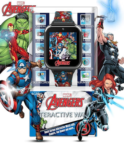 Accutime Kids Marvel Avengers Black Educational Touchscreen Smart Watch Toy for Girls, Boys, Toddlers - Selfie Cam, Learning Games, Alarm, Calculator, Pedometer and more (Model: AVG4597AZ)