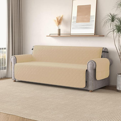 CHUN YI Water Resistant Couch Cover, Sofa Slipcover for 3 Cushion Sofa, Washable Sofa Cover with Adjustable Strap Storage Pocket for Living Room Dog Pet (Sofa, Sand)