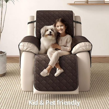CHUN YI Recliner Chair Cover, Non-Slip Recliner Covers That Stay in Place, Washable Lazy Boy Recliner Covers with Pockets, Water Resistant Recliner Slipcover for Pets (Coffee, Small Recliner)