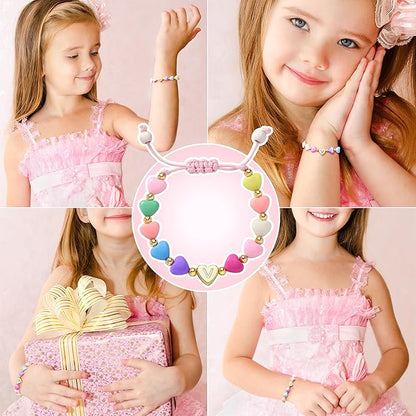 Mothers Day Gifts for Young WomenTeen Girls Kids, Initial Heart Bracelets for Little Girls Bulk, Cute Preppy Letter A-Z Charm Bracelet, Colorful Personalized 3-18 Year Old Birthday Gifts for Mom, Ganddaughter, Sisters, Toddler