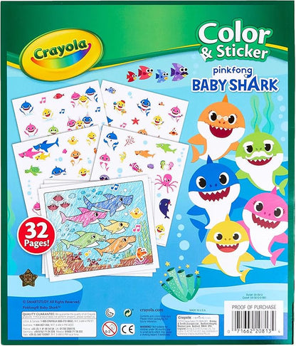 Crayola Baby Shark Coloring Pages and Stickers, Gift for Kids, Ages 3, 4, 5, 6 Color & Sticker