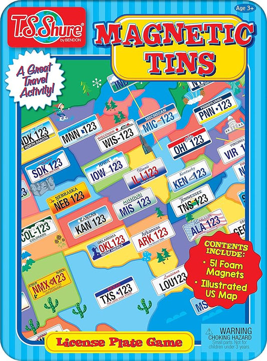 Bendon TS Shure License Plate Games Magnetic Activity Tin with Foam Magnet Sheet 50519