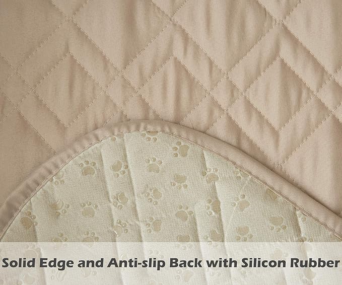 Ameritex Couch Sofa Slipcover 100% Waterproof Nonslip Quilted Furniture Protector for Dogs, Children, Pets, Machine Washable (Beige, 68")