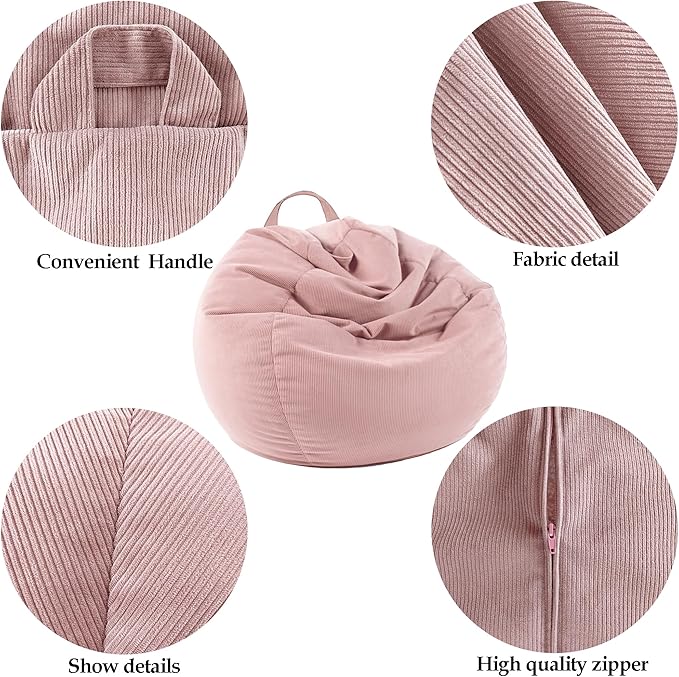 LPMOERA Stuffed Animal Storage Bean Bag Chair Cover (No Filler) for Kids and Adults.Pets Dogs/Cats Lazy Beds.Soft Premium Corduroy Stuffable Bean Bag for Organizing Children Plush Toys or Memory Foam