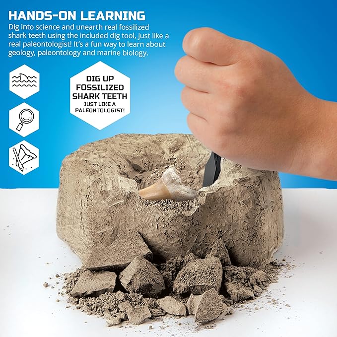 Discovery #MINDBLOWN Mini Fossil Dig Set, 2 Pack Real Shark Teeth Excavation Kit, Interactive Archaeology Paleontology Experiment, Learn Science, Fun and Educational STEM Toy for Kids Ages 6 and Up