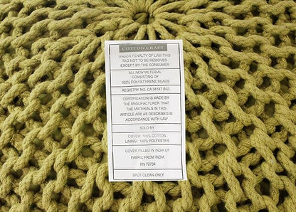 COTTON CRAFT - Hand Knitted Cable Style Dori Pouf - Green - Floor Ottoman - Cotton Braid Cord - Handmade & Hand Stitched - Truly one of a Kind Seating - 20 Dia x 14 High