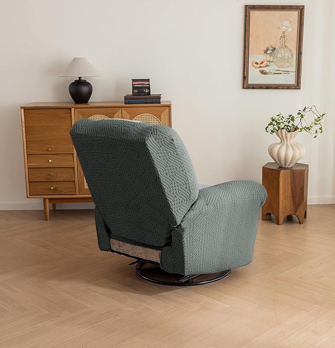 Lavish Cover Jacquard Recliner Chair Cover, Stretch Recliner Slipcover, Lazy Boy Recliner Sofa Protector, Furniture Cover for Pets and Scratches(Recliner,Green+LightGrey)