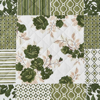 Great Bay Home Reversible Patchwork Loveseat Cover - Washable Slipcover Furniture Protector with Elastic Straps - Couch Cover for Dogs, Kids, and Pets - Box-Stitched Detail (Loveseat, Olive/Brown)