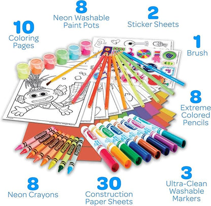 Crayola Trolls World Tour, Neon Create & Color Art Set, Over 70 Art Supplies, Gift for Kids, 5, 6, 7, 8