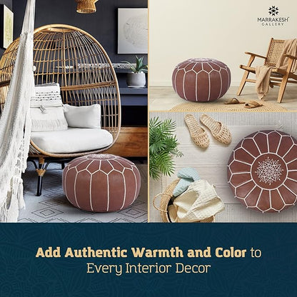 Marrakesh Gallery Genuine Leather Round Pouf Unstuffed - Moroccan Ottoman Footstool, Footrest Cover - Boho Decor - Bohemian Living Room, Bedroom, Kids Room, Gift & Wedding
