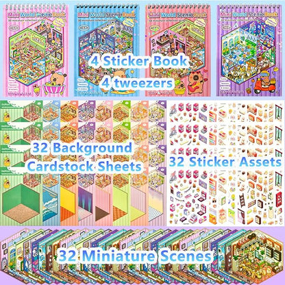 32 Sets (1200+) DIY 3D Stickers for Kids & Adults with 4 Sticker Books, Make Your Own Houses, Buildings, Shops & Amusement Park Scenes for Parties, Birthdays & Gifts