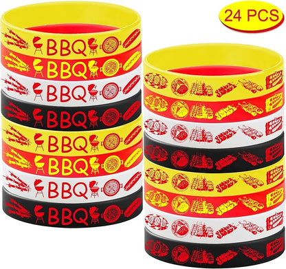 24PCS BBQ Rubber Bracelets Party Favors -Barbeque Themed Silicone Wristbands Party Supplies Decorations Hot Dog Birthday Baby Shower Party
