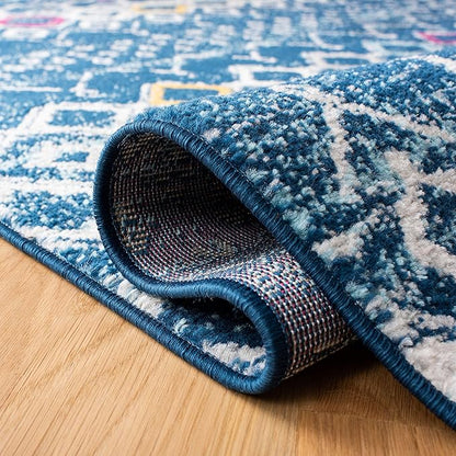 SAFAVIEH Amsterdam Collection Runner Rug - 2'3" x 12', Navy & Turquoise, Moroccan Boho Design, Non-Shedding & Easy Care, Ideal for High Traffic Areas in Living Room, Bedroom (AMS108M)