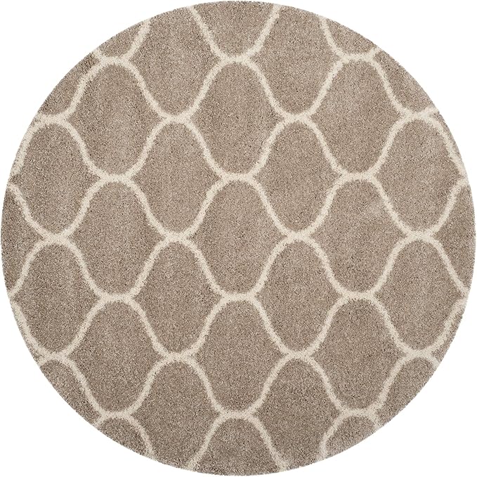SAFAVIEH Hudson Shag Collection 7' Round Beige/Ivory SGH280S Moroccan Ogee Trellis Non-Shedding Living Room Bedroom Dining Room Entryway Plush 2-inch Thick Area Rug