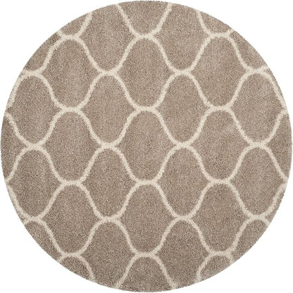 SAFAVIEH Hudson Shag Collection 7' Round Beige/Ivory SGH280S Moroccan Ogee Trellis Non-Shedding Living Room Bedroom Dining Room Entryway Plush 2-inch Thick Area Rug