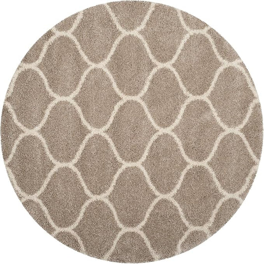 SAFAVIEH Hudson Shag Collection 7' Round Beige/Ivory SGH280S Moroccan Ogee Trellis Non-Shedding Living Room Bedroom Dining Room Entryway Plush 2-inch Thick Area Rug