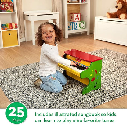 Melissa & Doug Learn-To-Play Piano With 25 Keys and Color-Coded Songbook Toy Piano For Baby, Kids Piano Toy, Toddler Piano Toys For Ages 3+, Yellow/Brown,green