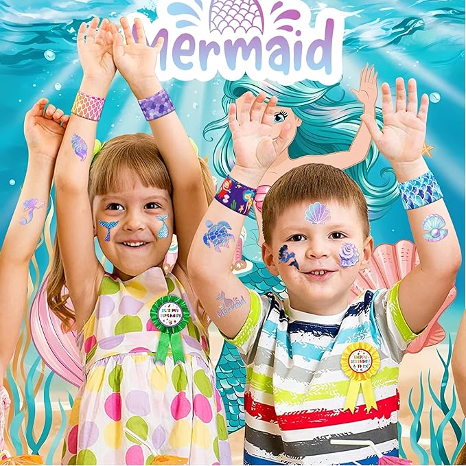 48PCS Mermaid Party Favors - 24PCS Tattoos & 24PCS Slap Bracelets - Undersea Birthday Supplies, Mermaid-Themed Decorations, Classroom Prizes, Gifts for Girls & Boys