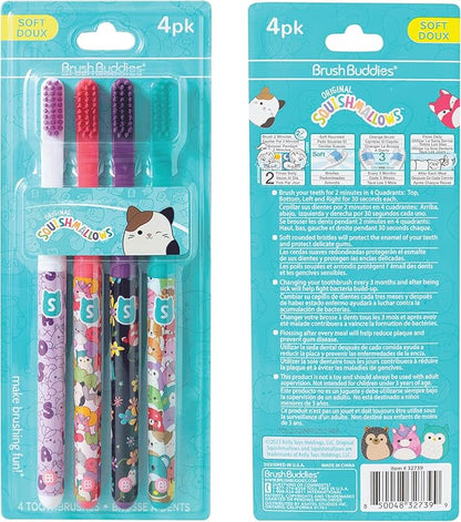 Brush Buddies Squishmallows Assorted Manual Toothbrushes, Soft Toothbrushes, Toothbrushes for Kids and Adults, 4PK