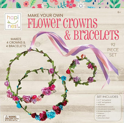 Hapinest Make Your Own Flower Crown Kit & Bracelet Craft Kit, DIY Flower Crown Making Kit Headband Making Kit Perfect Birthday Gifts, Arts and Crafts for Girls & Boys Ages 6 7 8 9 10 Years Old & Up