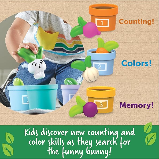 Learning Resources Hide & Seek Vegetable Garden , Preschool Learning Activities, Montessori Toys, Sustainable Toys, Easter Gifts, Ages 18 Months+, 10 Pieces