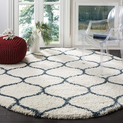 SAFAVIEH Hudson Shag Collection 7' Round Beige/Ivory SGH280S Moroccan Ogee Trellis Non-Shedding Living Room Bedroom Dining Room Entryway Plush 2-inch Thick Area Rug