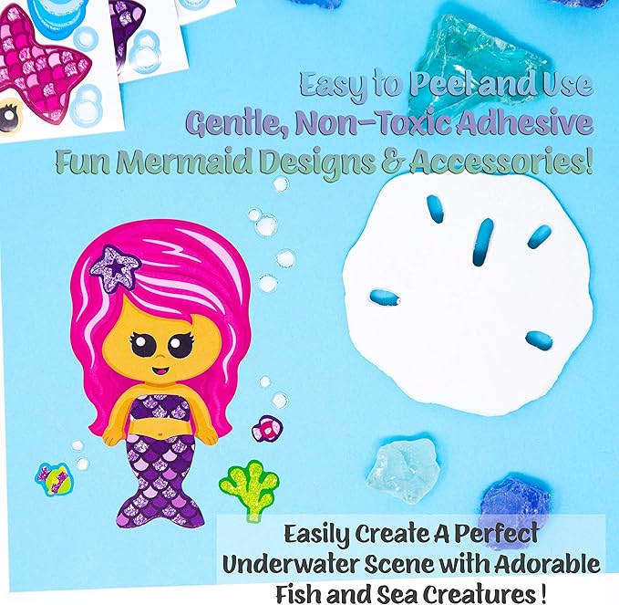 24 Make A Mermaid Stickers - Perfect for Mermaid Party Supplies & Mermaid Party Favors for Kids - Great for Under The Sea Birthday Decorations Or Classroom Activity That Promotes Creativity - Ages 3+