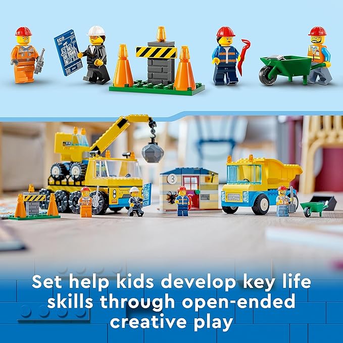 LEGO City Construction Trucks and Wrecking Ball Crane 60391 Building Toy Set for Toddler Kids Ages 4+, Includes 3 Construction Vehicles, an Abandoned House and 3 Minifigures for Pretend Play