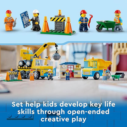 LEGO City Construction Trucks and Wrecking Ball Crane 60391 Building Toy Set for Toddler Kids Ages 4+, Includes 3 Construction Vehicles, an Abandoned House and 3 Minifigures for Pretend Play