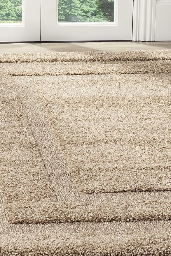 SAFAVIEH Florida Shag Collection 4' Square Beige / Beige SG454 Border Non-Shedding Living Room Bedroom Dining Room Entryway Plush 1.2-inch Thick Area Rug