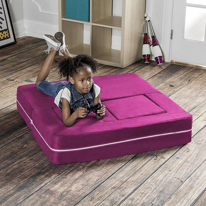 Jaxx Zipline Kids Modular Loveseat & Ottomans, Fold Out Lounger, Fuchsia