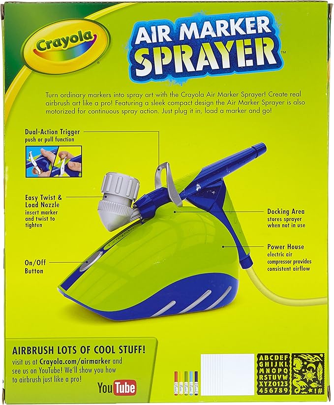 Crayola Air Marker Sprayer Airbrush Kit, Gift for Kids Age 8, 9, 10