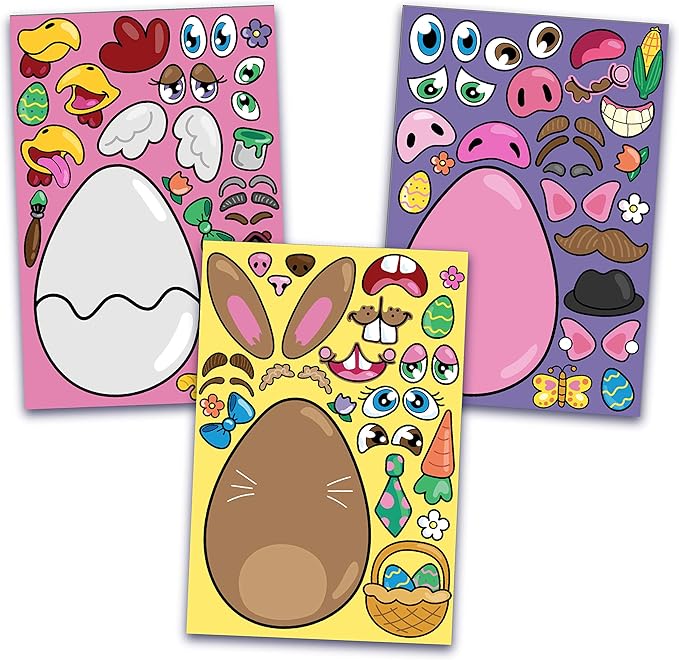 JOYIN 24 PCS Easter Stickers Mix and Match Make a Face Animal Stickers with Easter Egg Themed Pig, Bunny, Chicken, Cow, Sheep, Duck Party Favor Supplies, Art and Craft