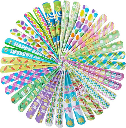 JOYIN 72PCS Easter Slap Bracelet for Kids, Easter Element Design Suitable for Party Favors, Easter wristbands Party Supplies, Basket Stuffers Fillers, Game Prizes