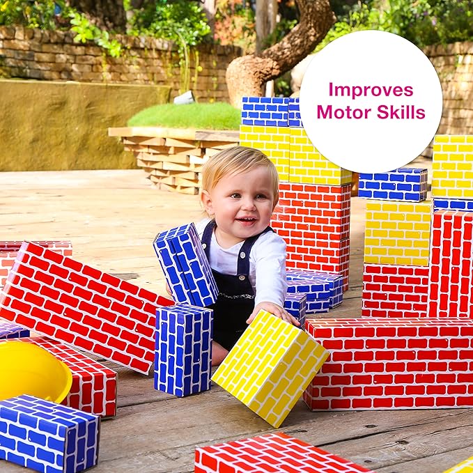 Edushape Cardboard Baby Blocks for Toddlers, 36 Pieces - Edu-Blocks Durable Multi-Colored Toddler Blocks for Building & Learning - Stacking Blocks Building Blocks for Daycares and Preschools